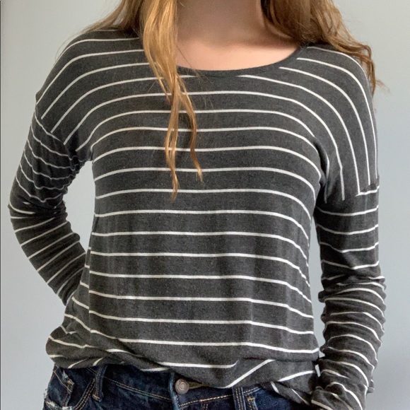 Grey and white striped long sleeve top - small - Picture 1 of 4